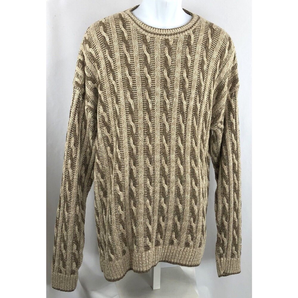Vintage St. John's Bay pull over sweater L tan brown cable knit academia 90s